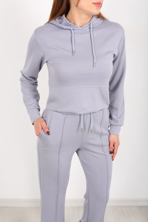 Kapüşonlu Önü Çimalı Gri Kadın Modal Takım - Berox (1)
