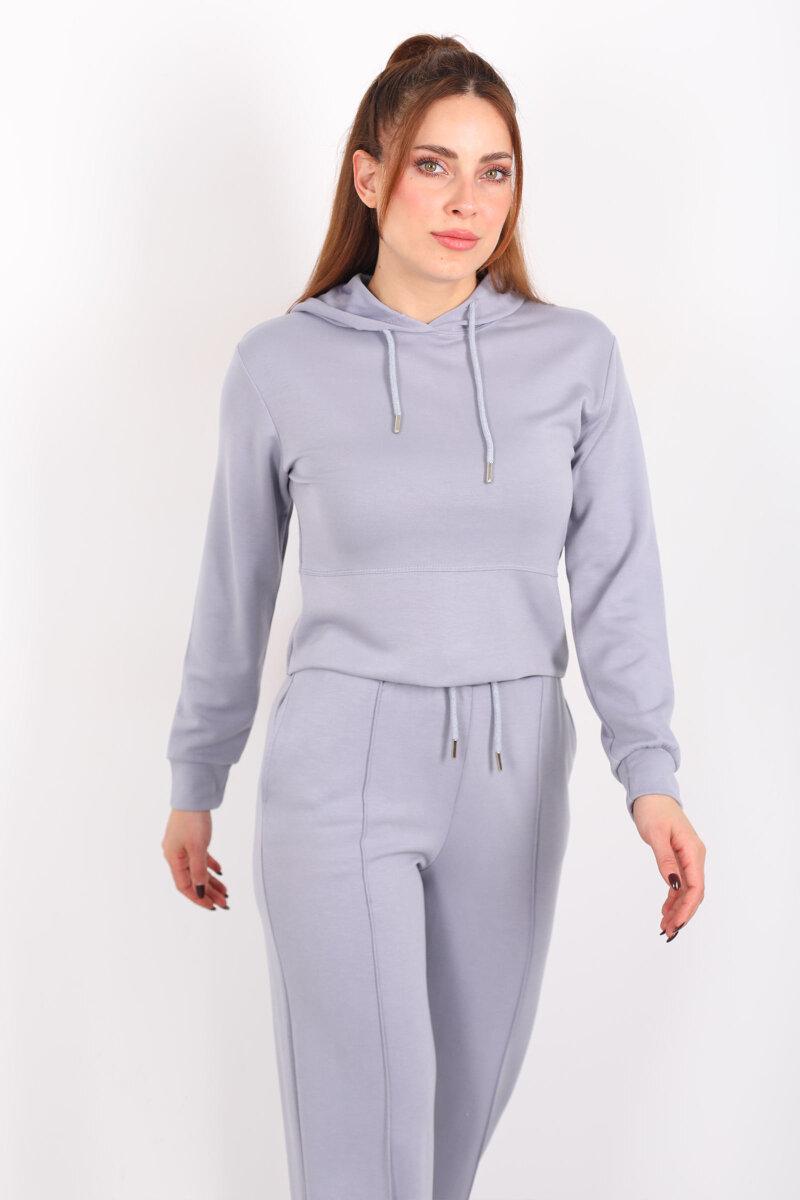 Kapüşonlu Önü Çimalı Gri Kadın Modal Takım - 6