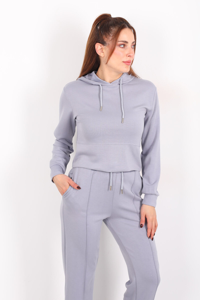 Kapüşonlu Önü Çimalı Gri Kadın Modal Takım - 4