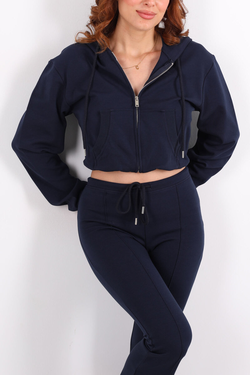 Kapüşonlu Önü Çimalı Lacivert Kadın Takım - 2