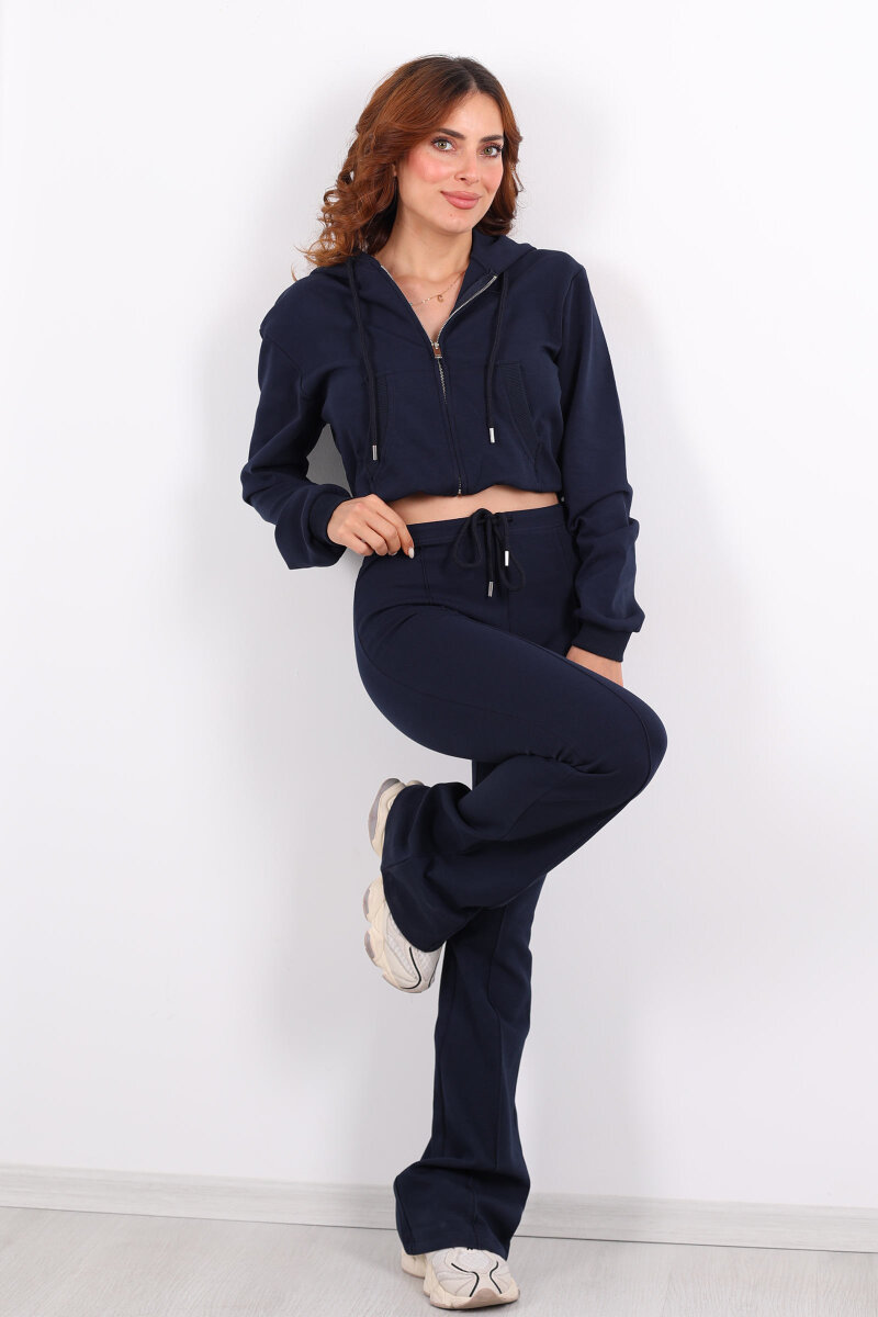 Kapüşonlu Önü Çimalı Lacivert Kadın Takım - 6