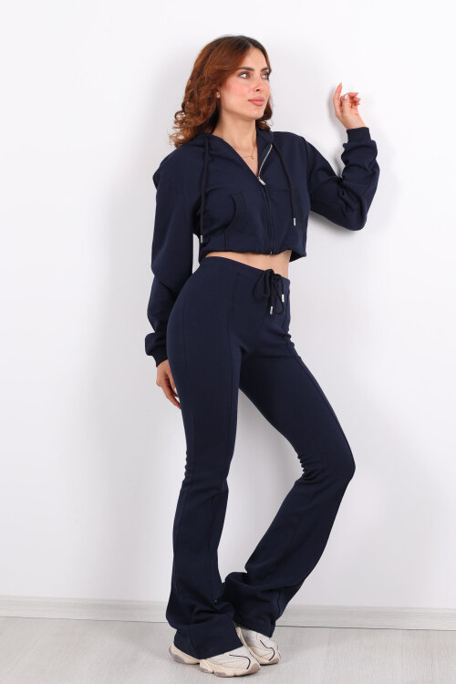 Kapüşonlu Önü Çimalı Lacivert Kadın Takım - 3