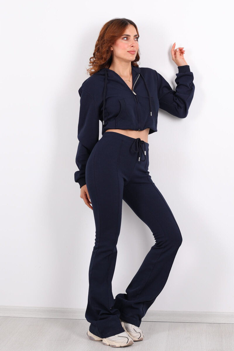 Kapüşonlu Önü Çimalı Lacivert Kadın Takım - 3