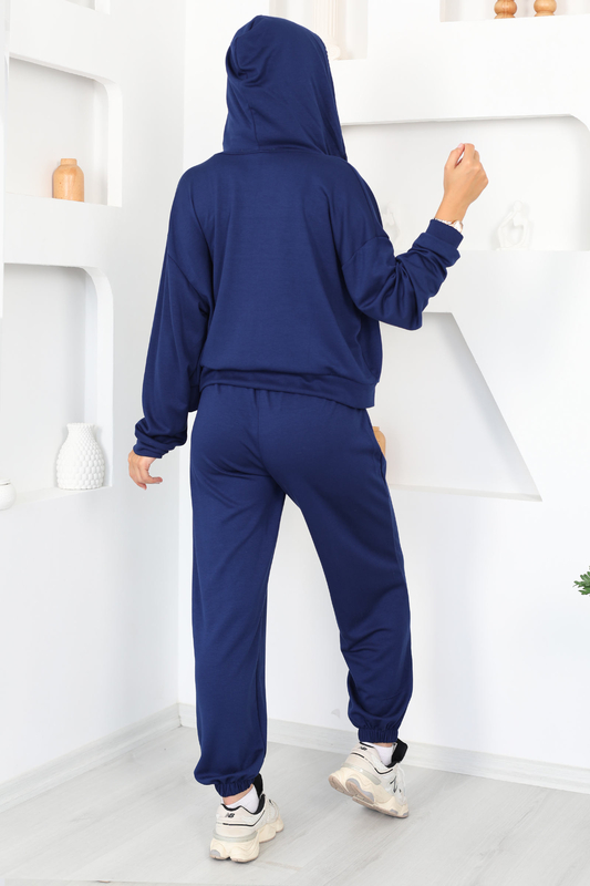 Kapüşonlu Paça Lastikli Lacivert Kadın Modal Sweat Takım - 5