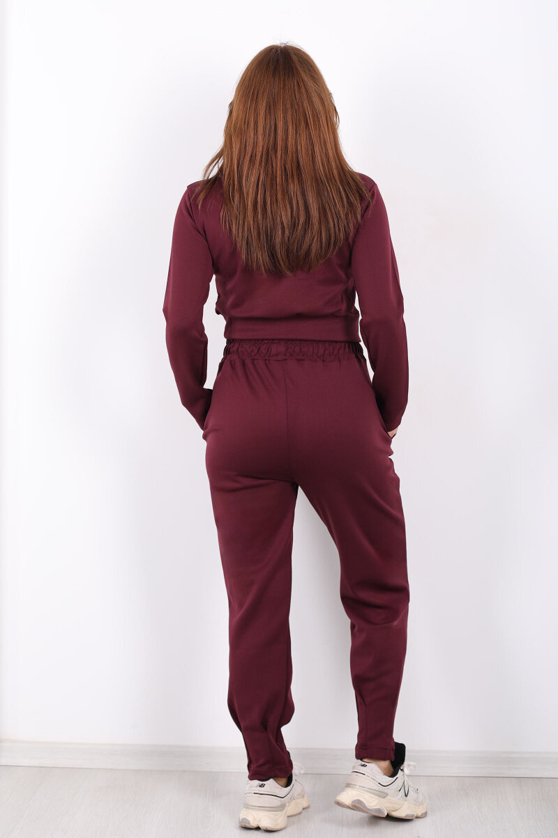 Kapüşonlu Paça Pensli Kadın Bordo Scuba Takım - 5