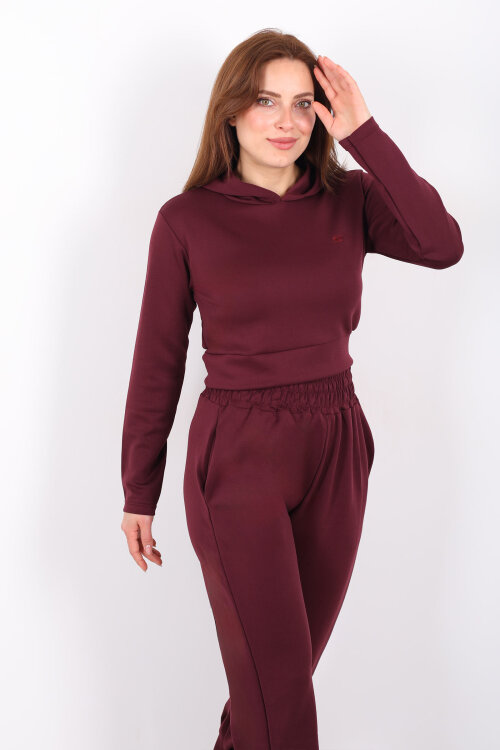Kapüşonlu Paça Pensli Kadın Bordo Scuba Takım - Berox