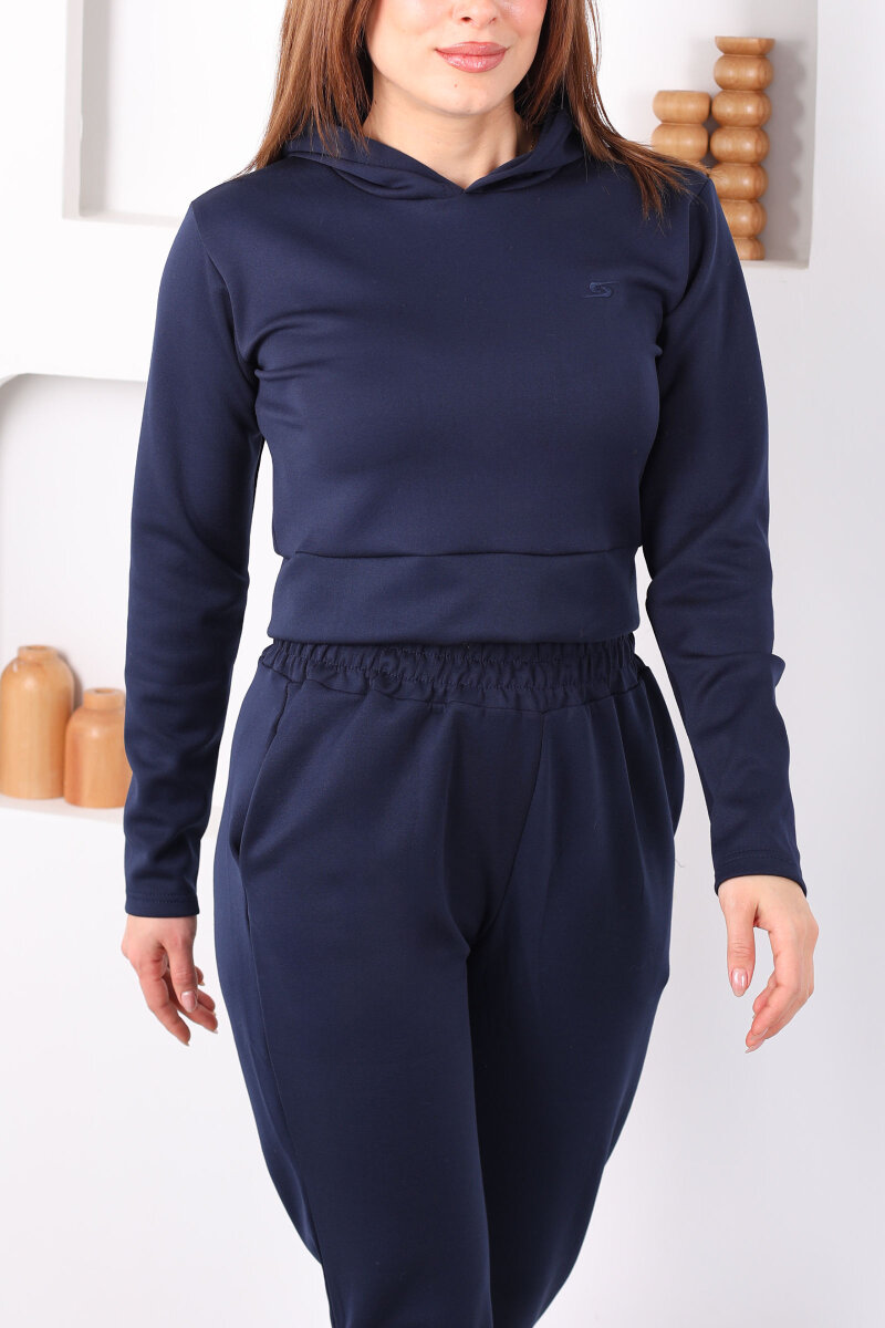 Kapüşonlu Paça Pensli Kadın Lacivert Scuba Takım - 2