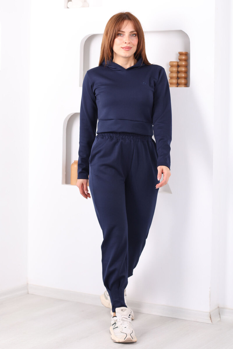Kapüşonlu Paça Pensli Kadın Lacivert Scuba Takım - 5