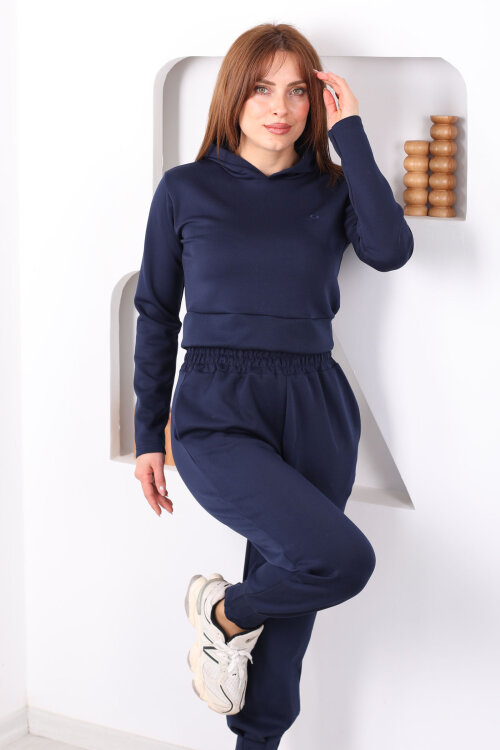 Kapüşonlu Paça Pensli Kadın Lacivert Scuba Takım - Berox