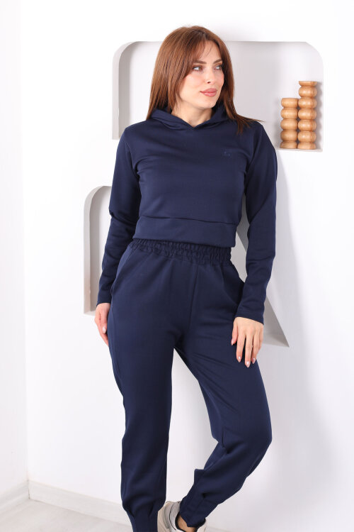 Kapüşonlu Paça Pensli Kadın Lacivert Scuba Takım - 4