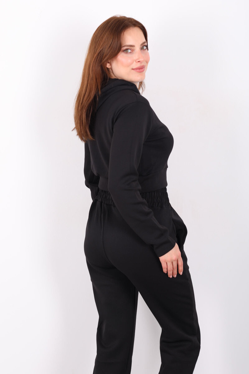 Kapüşonlu Paça Pensli Kadın Siyah Scuba Takım - 5