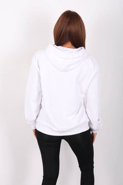 Kapüşonlu Şardonsuz Beyaz Kadın Üç İplik Sweat - 5