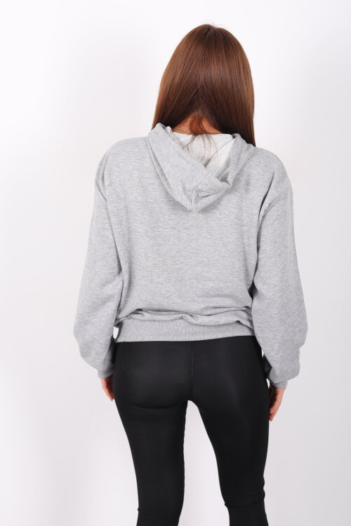 Kapüşonlu Şardonsuz Gri Melanj Kadın Üç İplik Sweat - 5