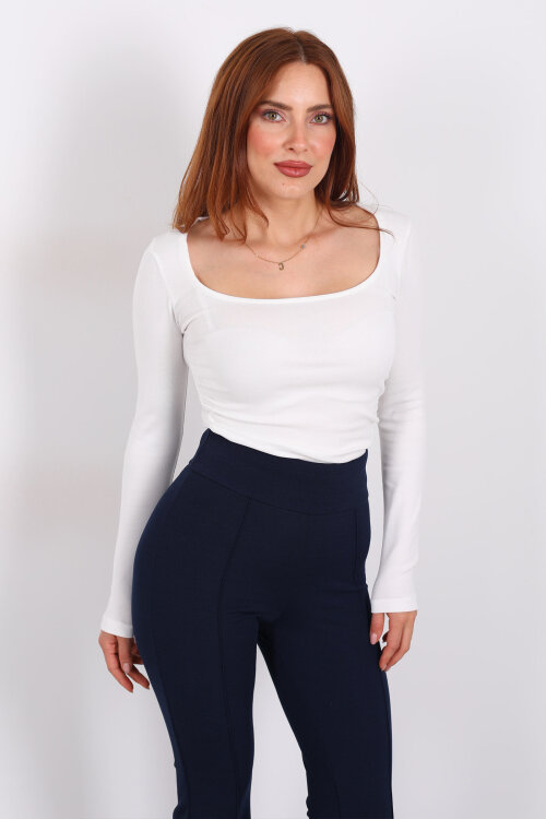 Kare Yaka Büzgülü Ekru Kadın Bluz - 4