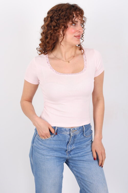 Kare Yaka Güpürlü Pudra Kadın Basic Body - Berox