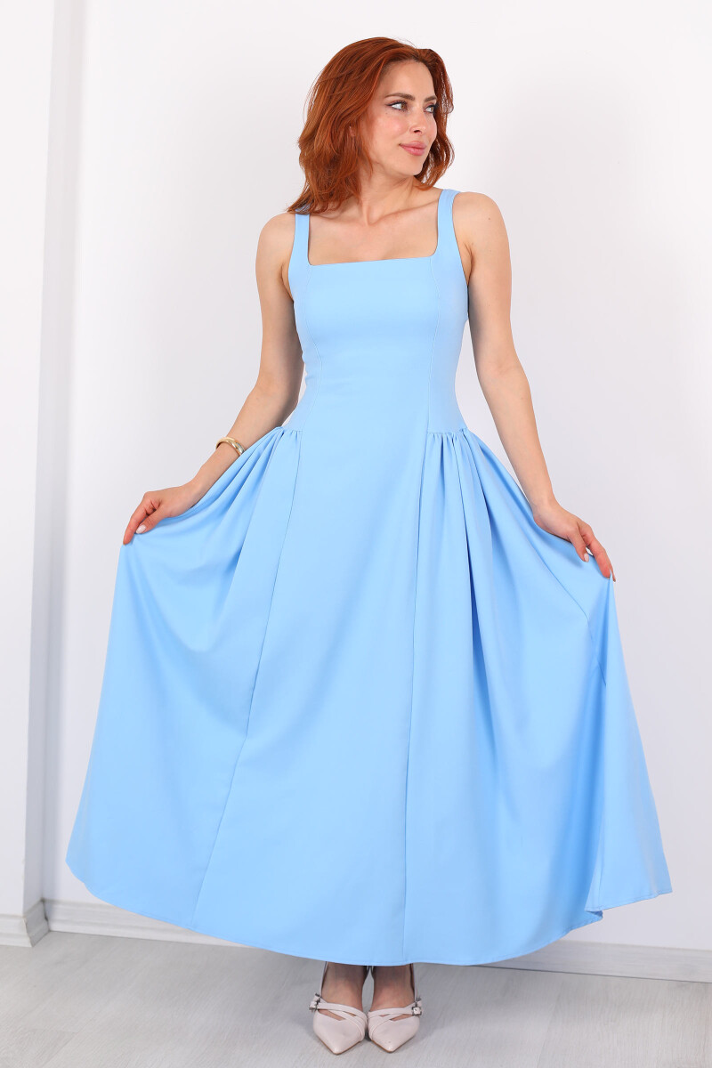 Kare Yaka Kalın Askılı Maxi Kloş Bebe Mavisi Kadın Elbise - 6