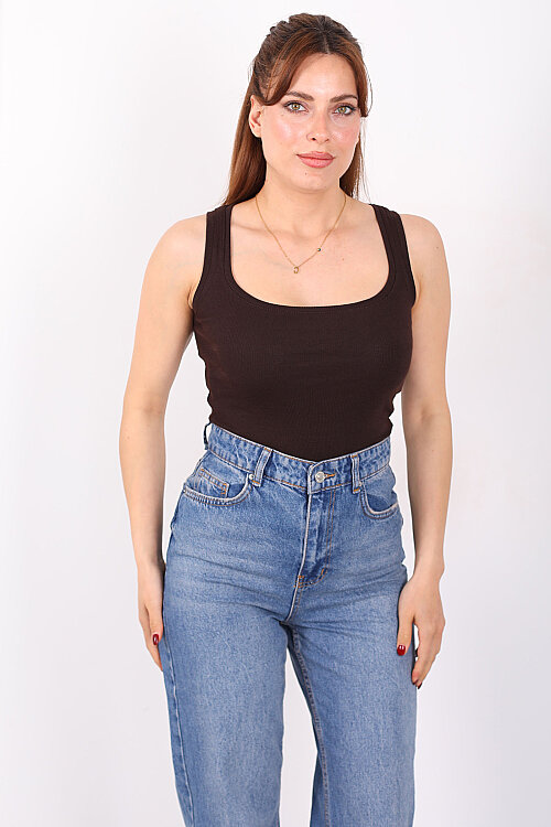 Kare Yaka Kaşkorse Acı Kahve Kadın Atlet - 5