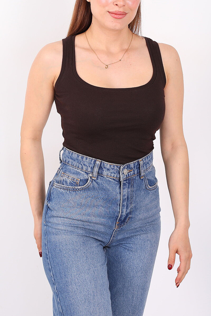 Kare Yaka Kaşkorse Acı Kahve Kadın Atlet - 2