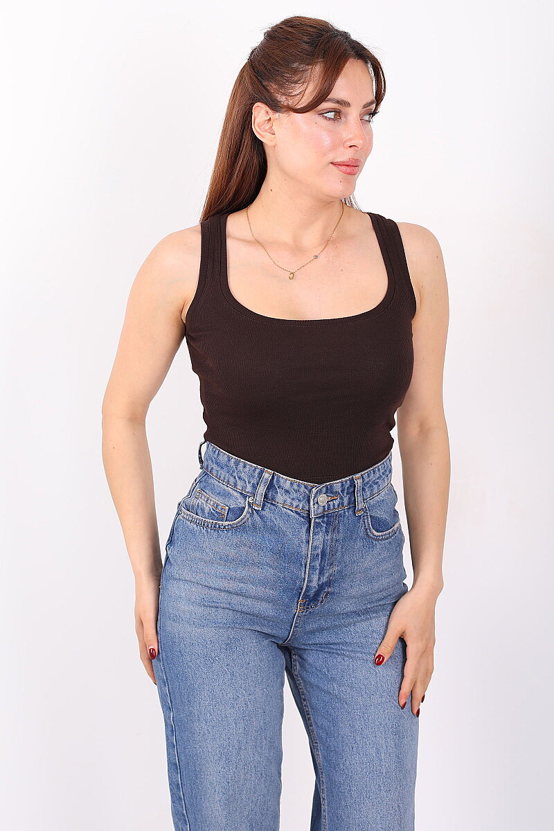 Kare Yaka Kaşkorse Acı Kahve Kadın Atlet - 3