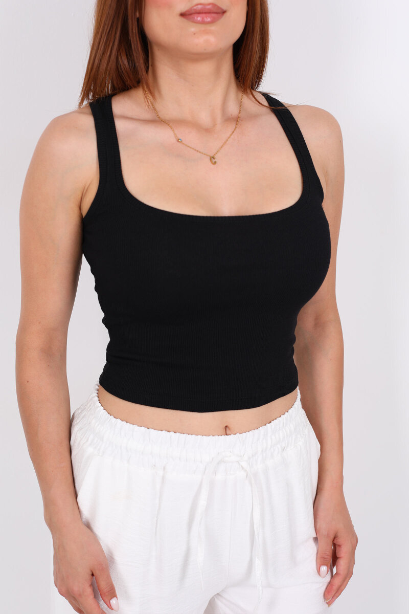 Kare Yaka Kaşkorse Siyah Kadın Atlet - 2