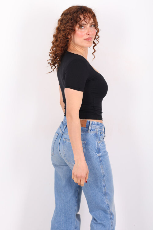 Kare Yaka Kısa Kol Siyah Kadın Basic Body - 4