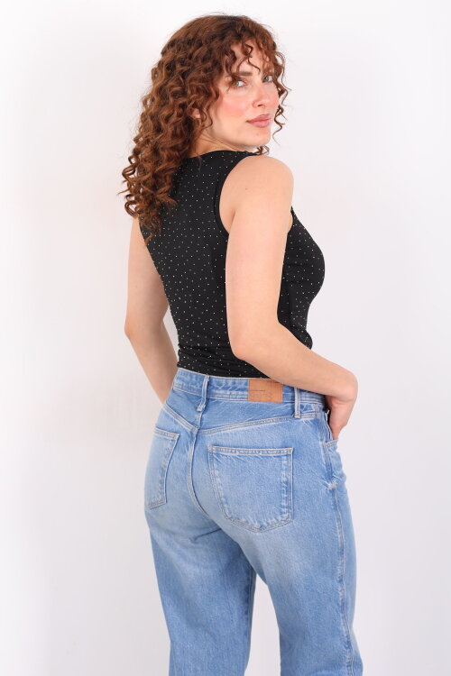 Kare Yaka Kolsuz Taşlı Siyah Kadın Body - 5