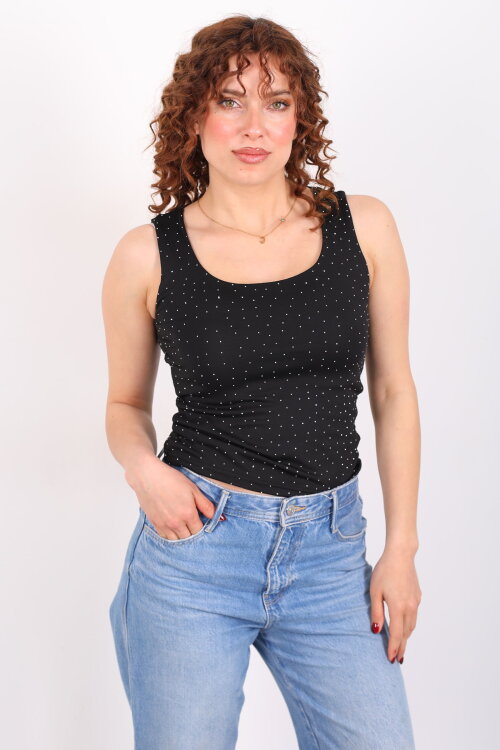 Kare Yaka Kolsuz Taşlı Siyah Kadın Body - 4