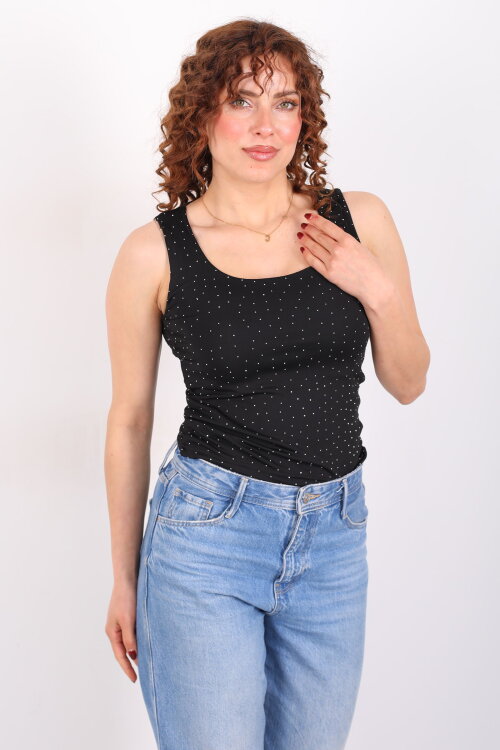 Kare Yaka Kolsuz Taşlı Siyah Kadın Body - Berox