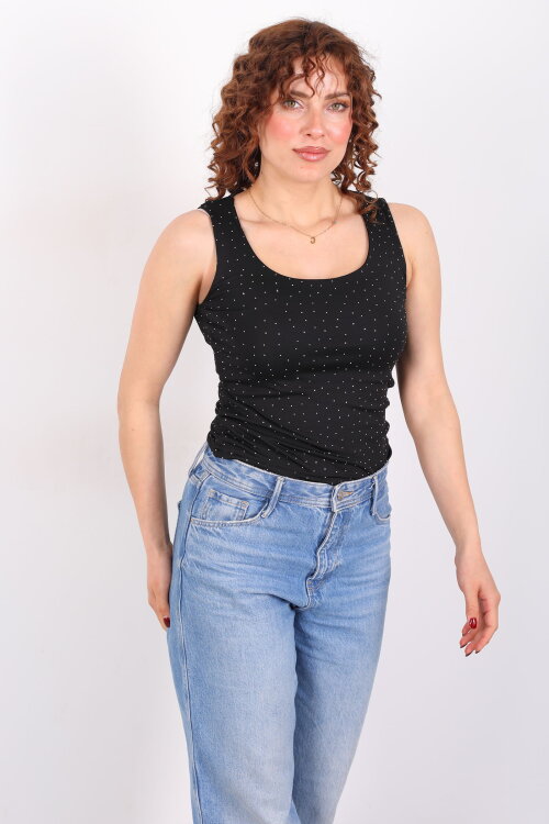 Kare Yaka Kolsuz Taşlı Siyah Kadın Body - 3
