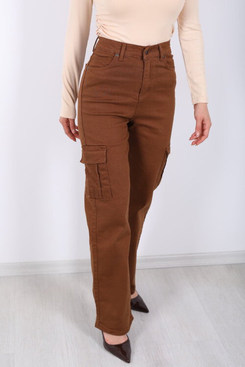 Kargo Cepli Kahverengi Kadın Palazzo Pantolon - Berox (1)