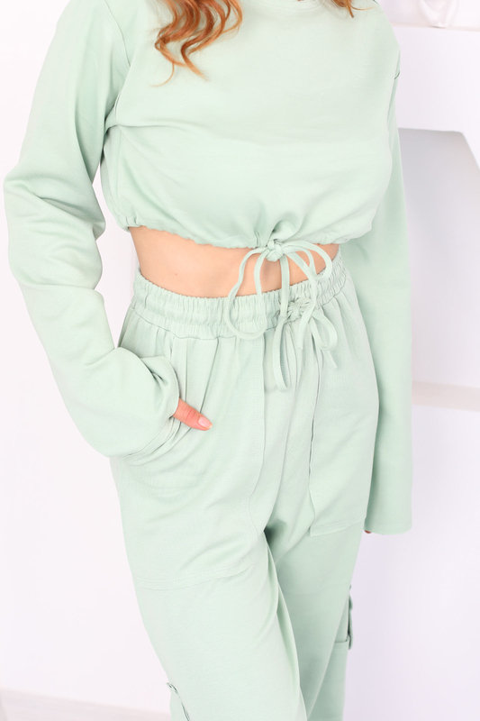 Kargo Cepli Paça Büzgülü Mint Yeşili Kadın Takım - 8