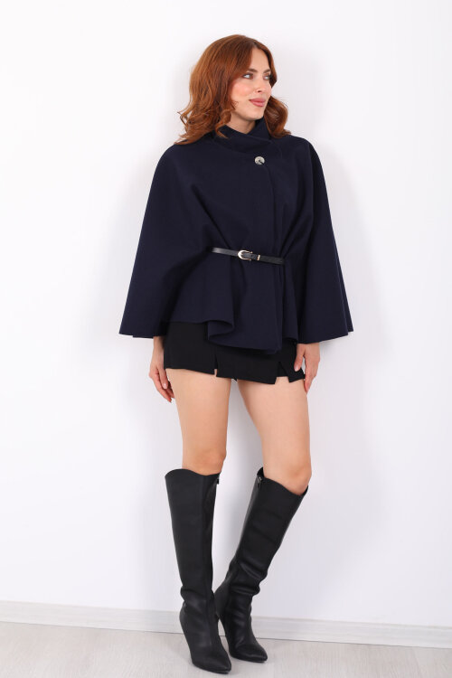 Kaşe Kemerli Kadın Lacivert Panço - Berox