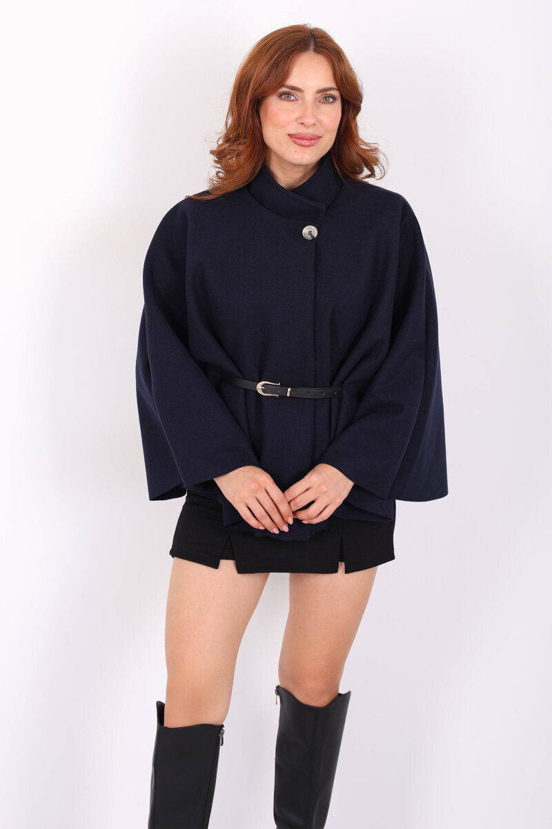 Kaşe Kemerli Kadın Lacivert Panço - 3