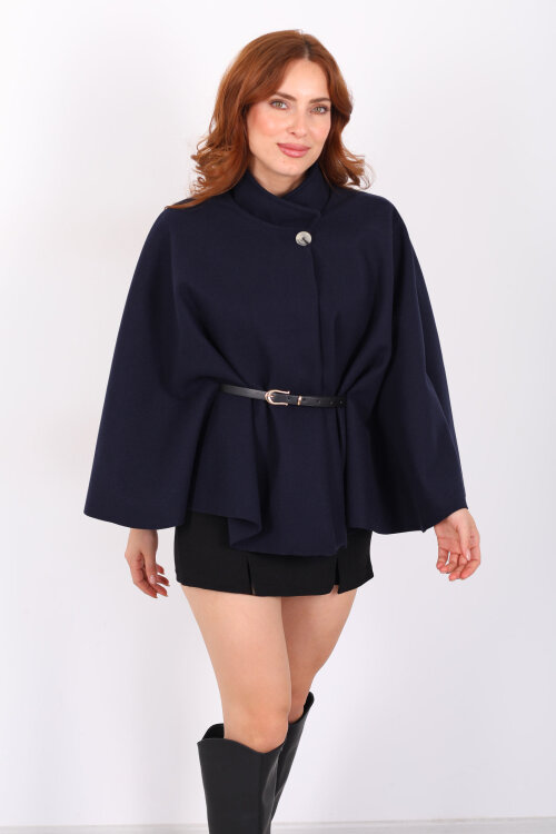 Kaşe Kemerli Kadın Lacivert Panço - 6