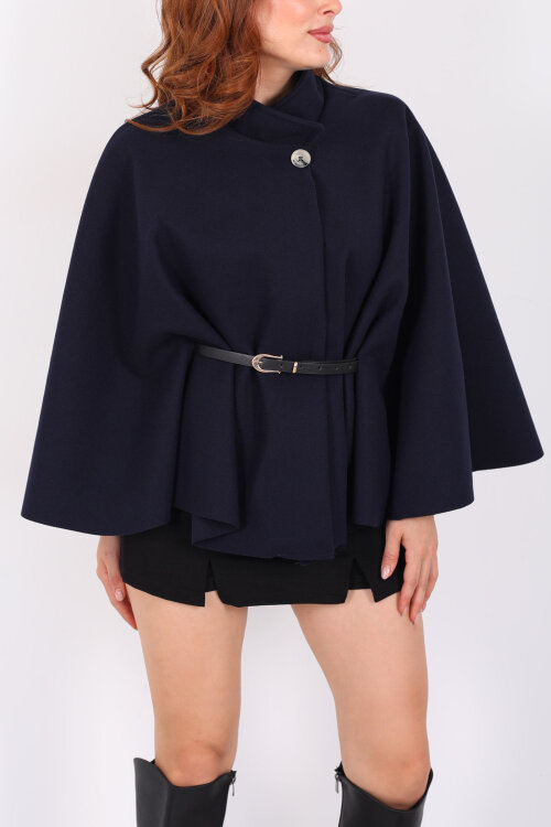 Kaşe Kemerli Kadın Lacivert Panço - Berox (1)