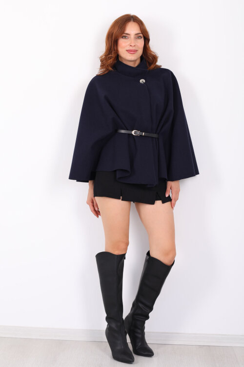 Kaşe Kemerli Kadın Lacivert Panço - 4