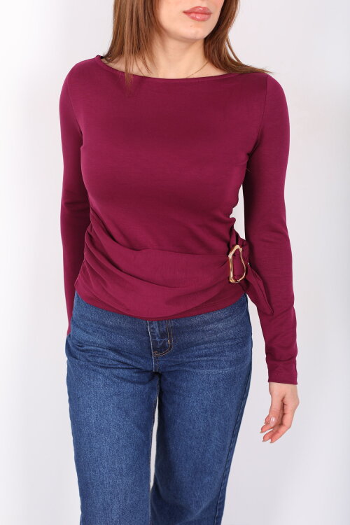 Kayık Yaka Aksesuarlı Kadın Mürdüm Bluz - Berox (1)