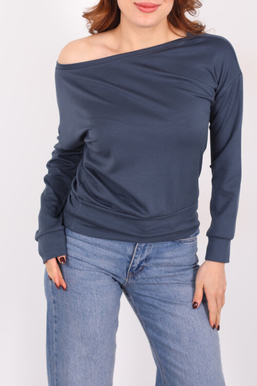 Kayık Yaka Antrasit Kadın Bluz - 2