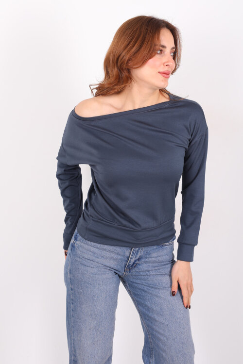 Kayık Yaka Antrasit Kadın Bluz - 3