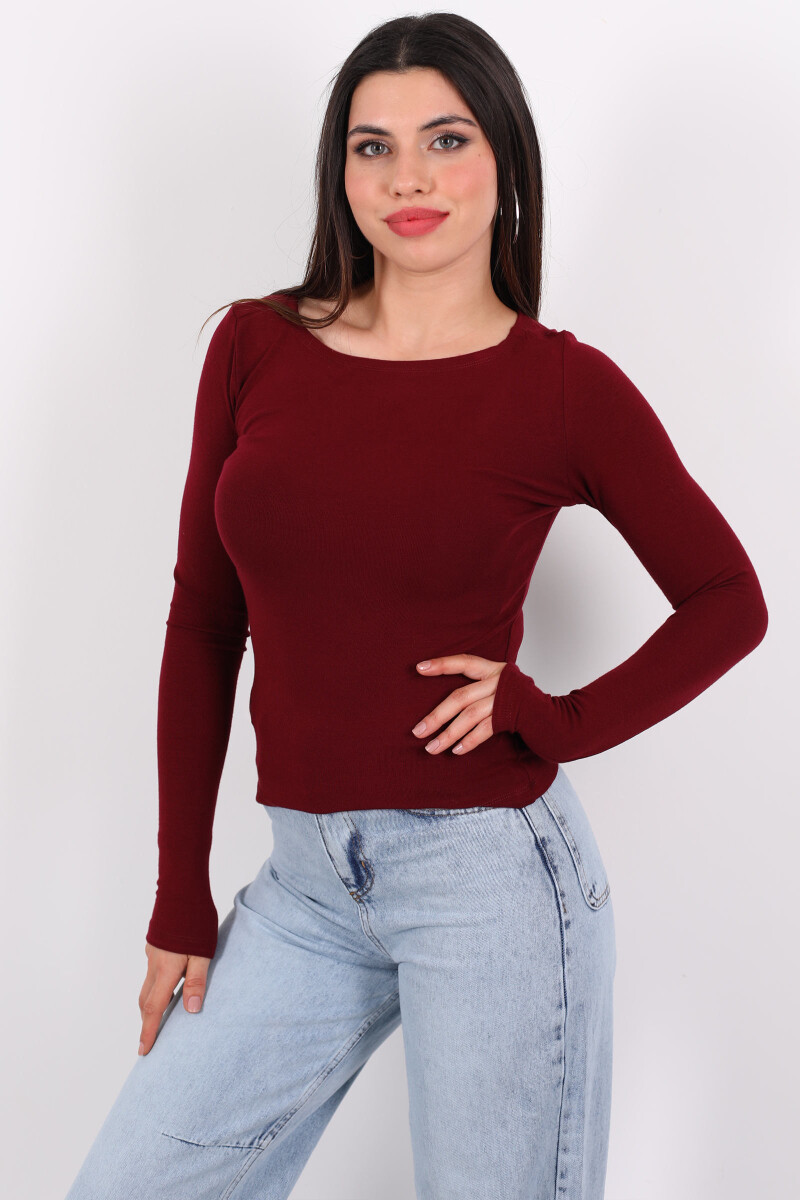 Kayık Yaka Basic Modal Bordo Kadın Bluz - 3