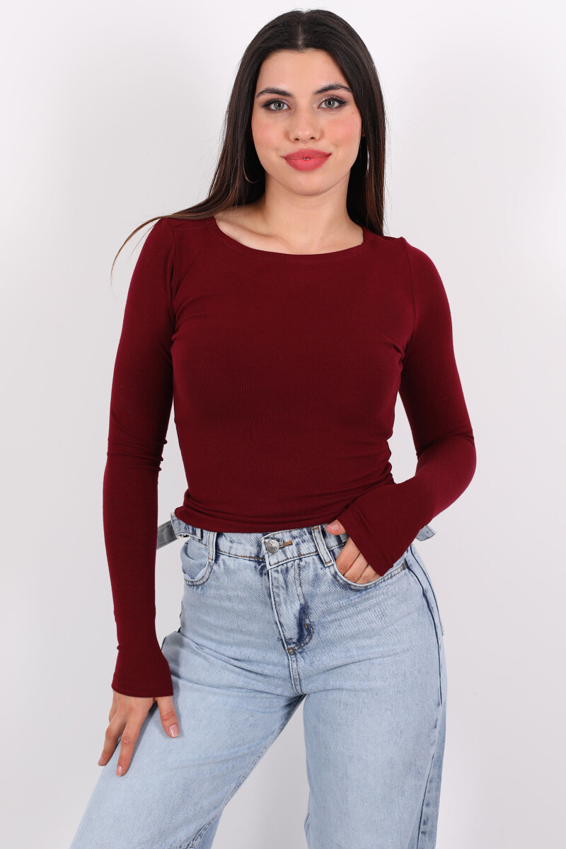 Kayık Yaka Basic Modal Bordo Kadın Bluz - 4