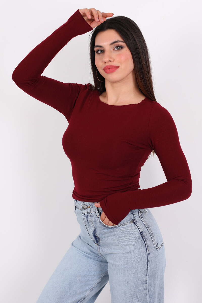 Kayık Yaka Basic Modal Bordo Kadın Bluz - 1