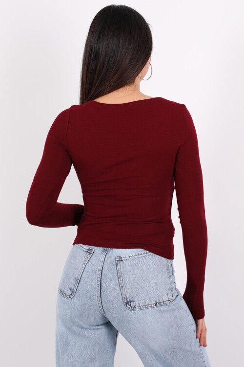 Kayık Yaka Basic Modal Bordo Kadın Bluz - 2