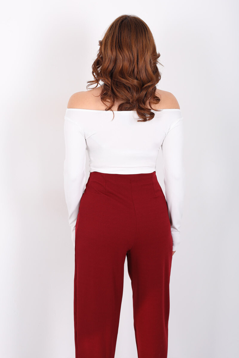 Kayık Yaka Beyaz Kadın Sandy Bluz - 4