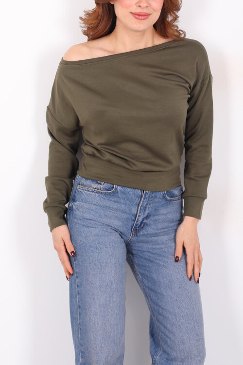 Kayık Yaka Haki Kadın Bluz - 2