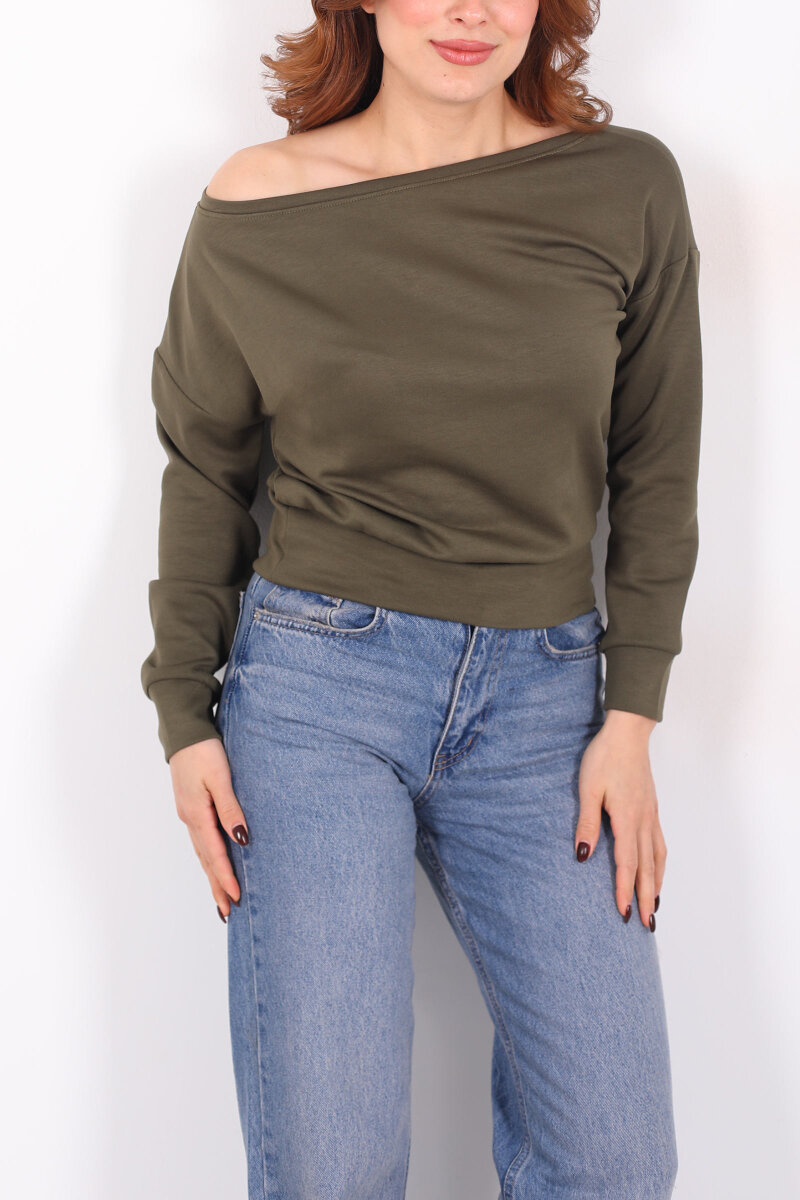 Kayık Yaka Haki Kadın Bluz - 2