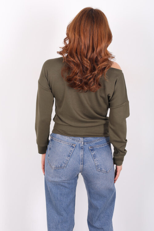 Kayık Yaka Haki Kadın Bluz - 4