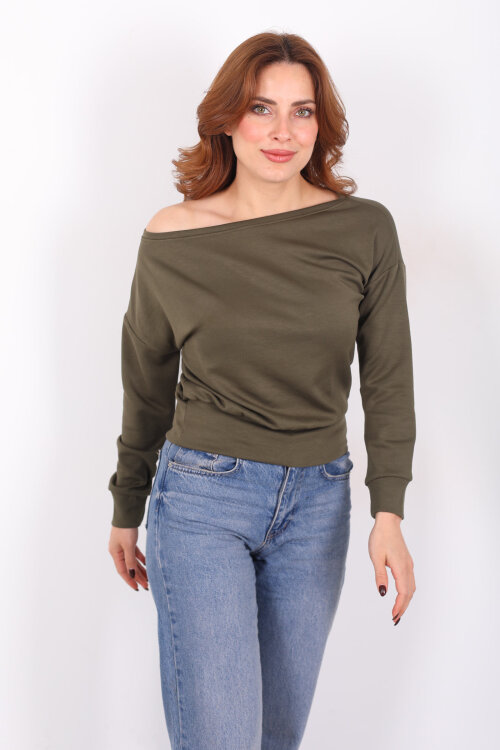Kayık Yaka Haki Kadın Bluz 
