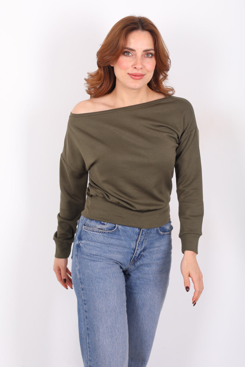 Kayık Yaka Haki Kadın Bluz - 1