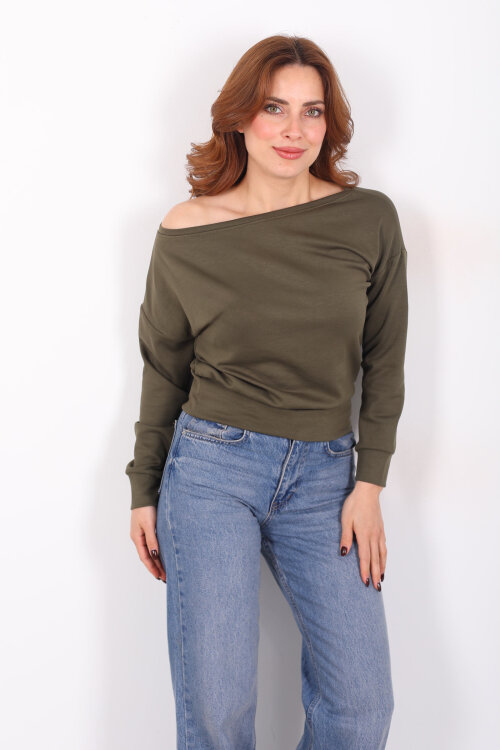 Kayık Yaka Haki Kadın Bluz - 5